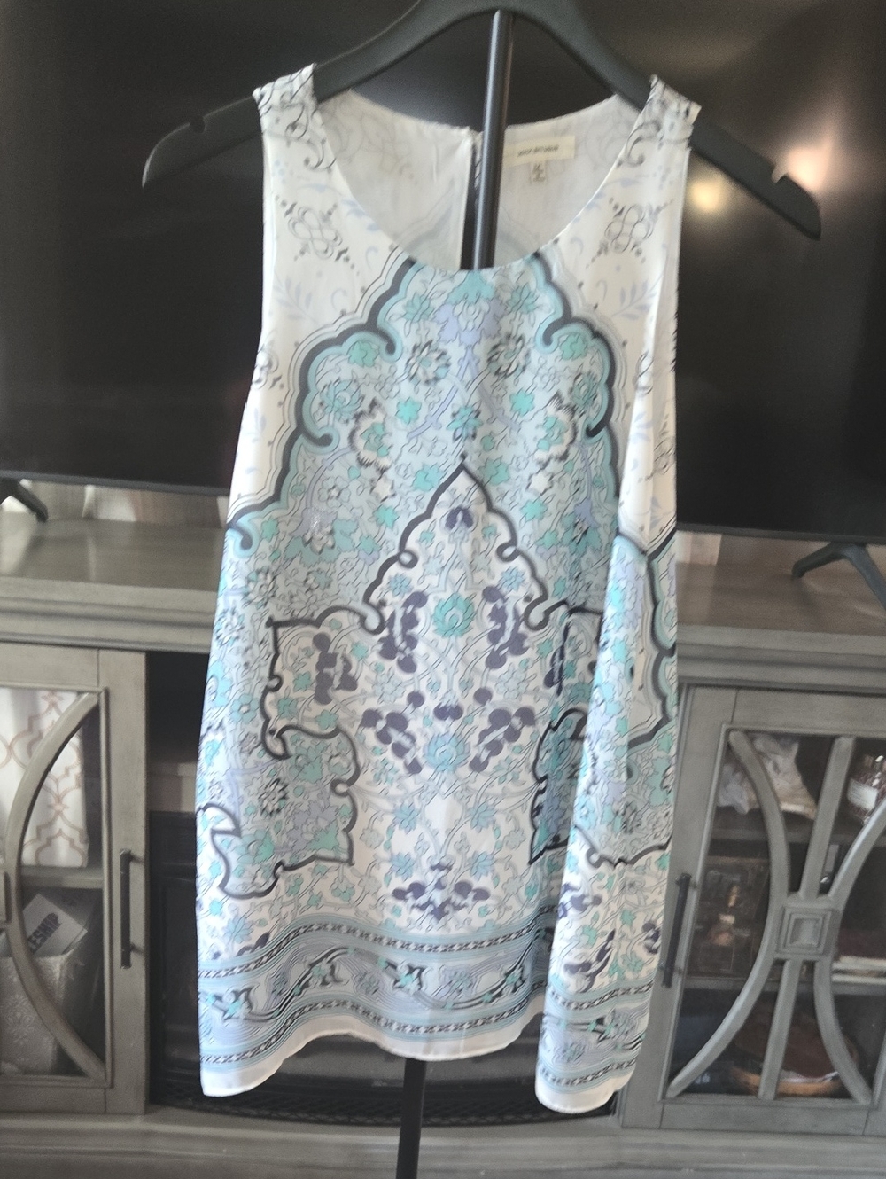Max Studio White Label Blouse with Subtle Blue Print